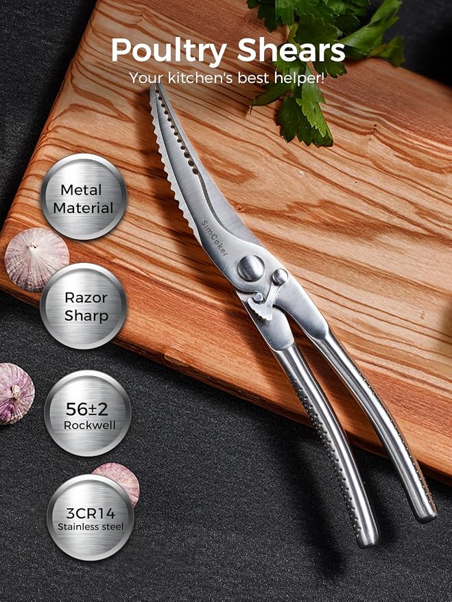 Poultry Shears, Full Steel Bone Cutting Scissors for Chicken & Turkey | Safety lock and ergonomic grip for steadier cutting; dishwasher safe with fish scaler