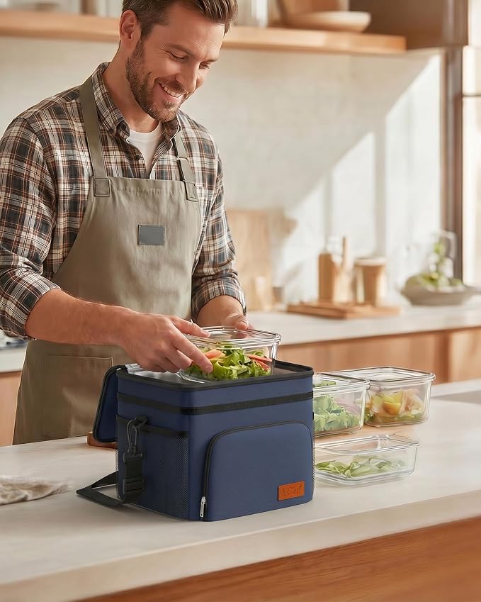 HOTOR Insulated Lunch Box Men Women Leak-Proof Cooler Lunch Bag 15L | 4 Pockets, Adjustable Strap, Ideal for Work, Picnic, Travel, Camping, Gift
