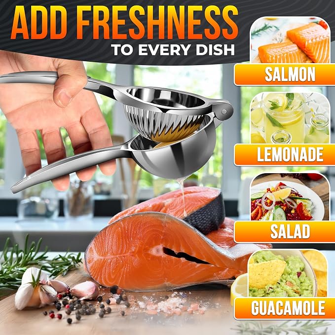 Lemon Squeezer Stainless Steel, Heavy-Duty Handheld Juicer for Limes | Ergonomic Citrus Hand Press, Gets Max Juice Out in Seconds - Dishwasher Safe, for Cocktails, Marinades, and Salad Dressings
