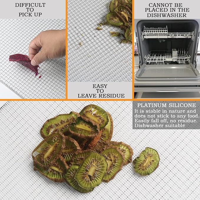BPA-Free Silicone Dehydrator Sheet for Dehydrator Tray, 15.5x15.5in 10-pack | Non-stick Dehydrator Tray Liners Help Stop Dried Food From Sticking, Lift Food Intact, and Cut Cleanup Time - Dishwasher Safe