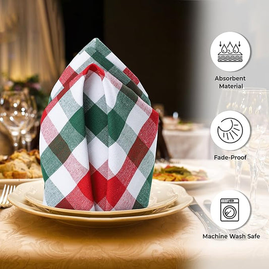 Urban Villa Cloth Dinner Napkins Set of 12 Highly Absorbent Soft Premium Dinner Napkins 20x20 Inches, Hotel Quality Reusable & Washable Table DinnerNapkins for Home (Christmas Buffalo Checks)