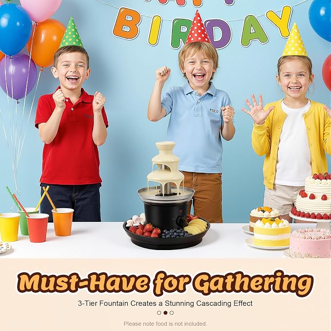 3 Tier Electric Chocolate Fountain, 120v 25w Chocolate Dipping Warmer Machine, 1 lb Capacity Hot Cocoa Fondue Tower, 430 Stainless Steel, Melts Cheese, Queso for Parties, Events & Weddings