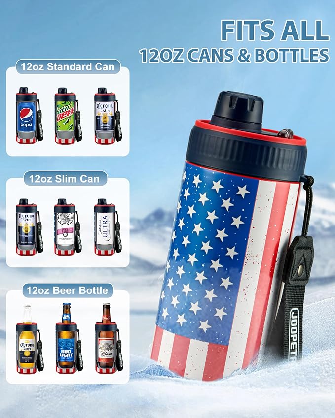 JOOPETALK Universal Can Cooler with Lid Fits All 12oz Cans& Bottles, 100% Leak-Proof Water Bottle, 4-in-1 Insulated Can Cooler for Beer, Soda & Energy Drinks, Dishwasher Safe
