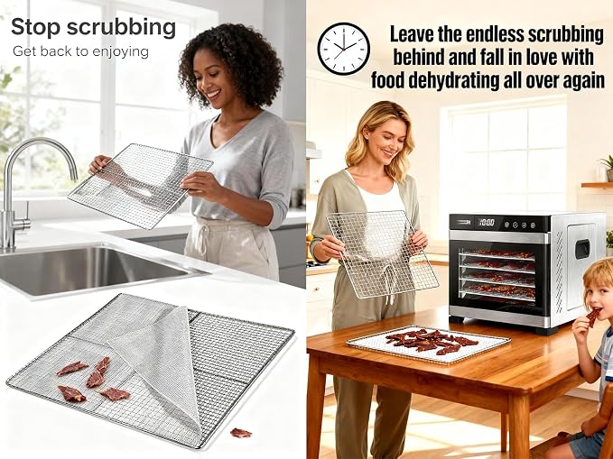 BPA-Free Silicone Dehydrator Tray Liners for Cercker, 12.5x9.8 inch 14-pack | Non-stick Dehydrator Tray Liners Help Stop Dried Food From Sticking, Lift Food Intact, and Cut Cleanup Time - Dishwasher Safe