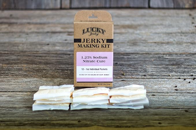 Lucky Jerky Sodium Nitrate Cure Kit, Just Add Seasoning, 24 Oz | 1.25% Sodium Nitrate Cure, 12 Individual 1 Oz Packets, Cures Up to 60 lbs of Meat, Compatible with Prague Powder