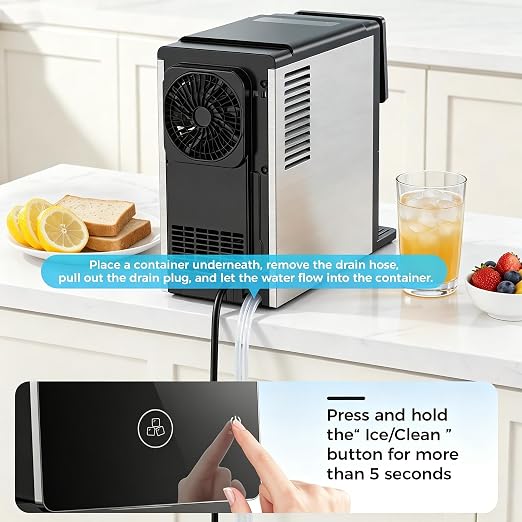 Nugget Countertop Ice Maker, Automatic Ice Dispenser, 33 lbs/Day Chewable Pellet Ice Machine with Self-Cleaning & Measured Dispensing, 1.8L Water Tank, Portable Ice Maker for Home, Kitchen, Office