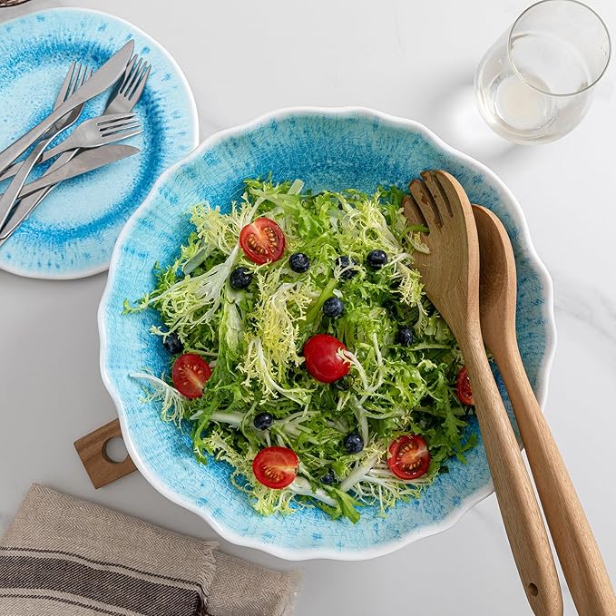 Large Farmhouse Melamine Serving Trays, Set of 2, 17 x 10 inches Serving Platters for Food Serving, Durable and Dishwasher Safe BBQ Tray, Reactive Blue