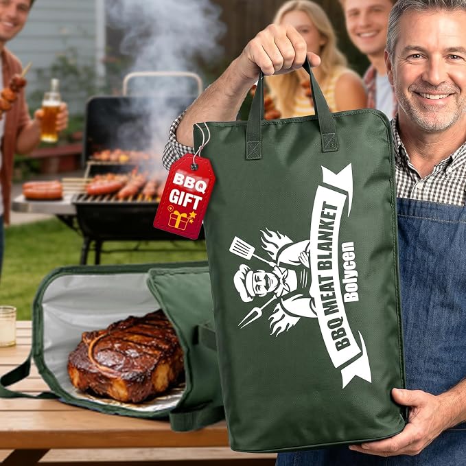 Upgraded BBQ Blanket for Resting Meat -Smoker Accessories Insulated Meat Resting Bag with Wide Mouth for Brisket/Steak/Pork Shoulder/Turkey - BBQ Accessories Grilling Gifts for Men (Green, 21inch)