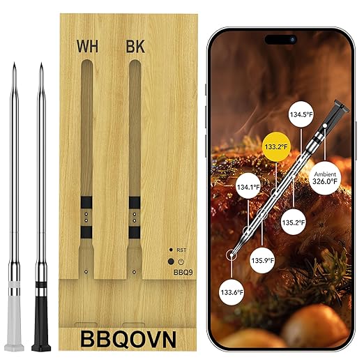 WIFI Wireless Meat Thermometer Unlimited Range 7 NIST Certified Accuracy Sensors Sub-1g(10x Stronger than Bluetooth)APP&Magnetic Smart Digital Base for BBQ,Oven,Smoker,Grill (2, black, small)