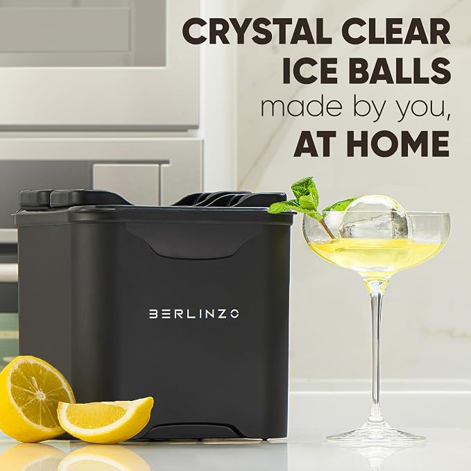 Berlinzo Ice Ball Maker Mold - 4 Clear 2.4in Whiskey Spheres, Non-Electric