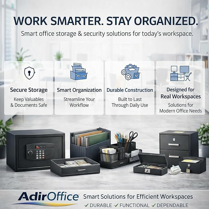 AdirOffice Wall Mount Mailbox - Mailbox with Lock and Keys- Durable Wall Mounted Locking Mailbox and Cash Drop Box for House, Apartments and Bussiness After Hours Deposits