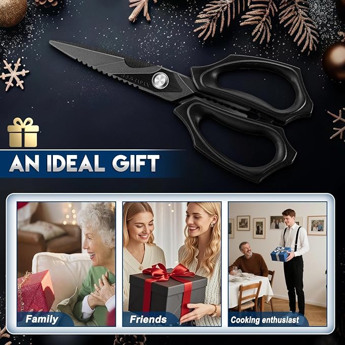 Purple Dragon Kitchen Scissors for Food - Heavy Duty Kitchen Shear Black | Stainless Steel Blade, Oversized Handle, Gift Box, Dishwasher Safe, All Purpose, for Meat Cutting