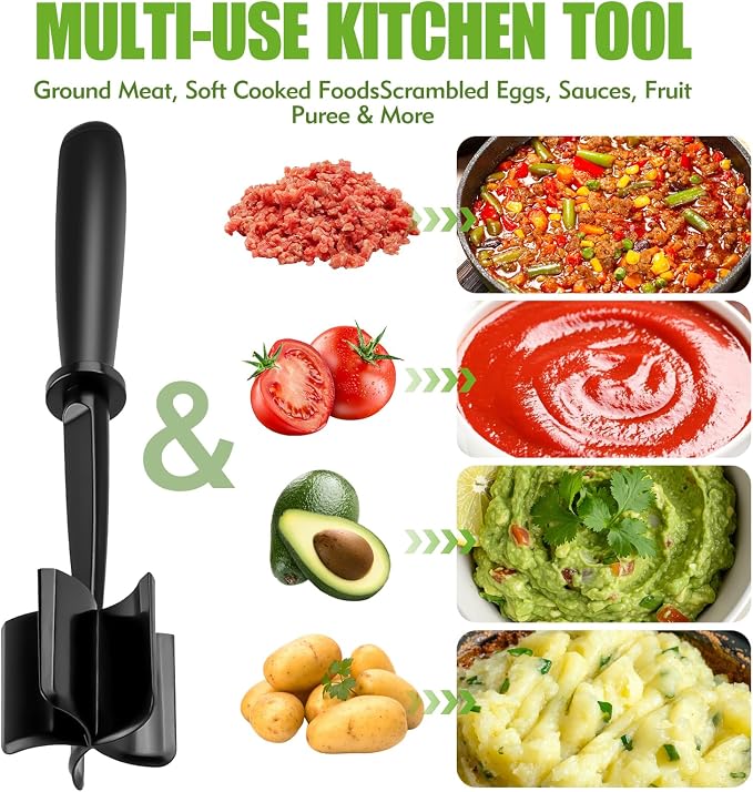 5 Curved Blades Meat Chopper for Ground Beef Hamburger Turkey | Heat-Resistant Ground Beef Masher, Mix and Chop Meat Chopper, Non-Slip and Ergonomic Meat Masher