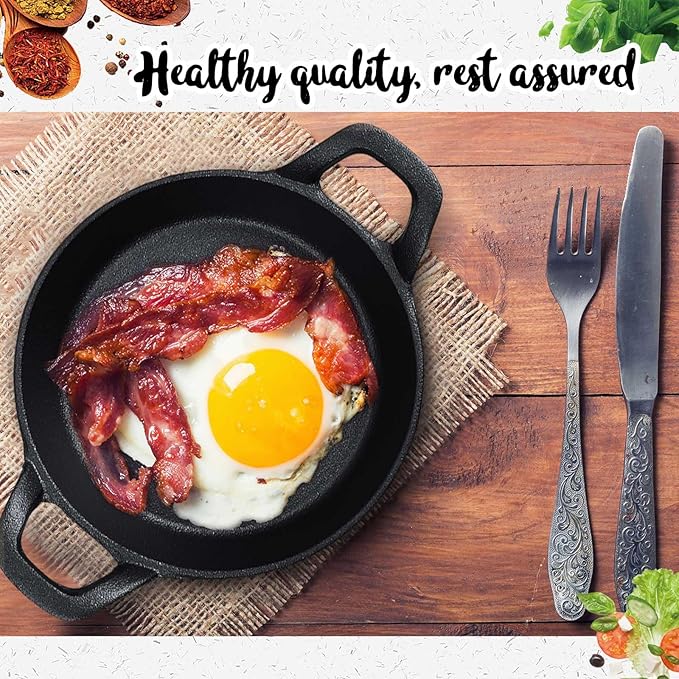 10 Pack Mini Cast Iron Skillets 6.3 x 6.3 x 1.5 Inch Cast Iron Pan Small Ramekin Set Black Casserole Dish Cookware Oven Safe Mini Skillets for Kitchen Indoor Outdoor Picnic