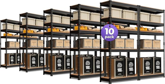 HOMEDANT 28" W x 12.3" D x 59.5" H 5-Tier Boltless Metal Shelving Unit Adjustable Garage Storage Utility Rack Heavy Duty Shelves Organization Shelf Warehouse Kitchen Living Room Pantry 10Pack