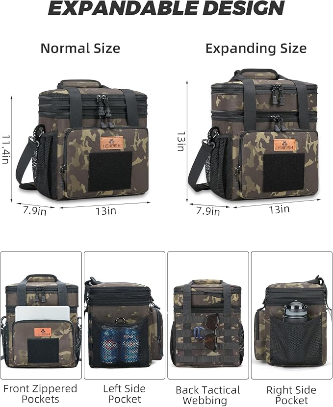 HSHRISH Expandable Large Tactical Lunch Box for Adults, Durable Insulated Lunch Bag with Lots of Storage Space, Cooler Bag for Men Women Work Outdoor Picnic Trip, 16 L, Black