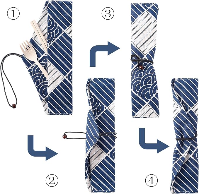 Tatuo 5 Pcs Reusable Chopstick Pouch Kit, Portable Utensil Travel Case Bag for Stainless Steel, Glass, Straw, Cleaning Brush, Safety ＆ Impact Resistance, Back to Gifts(Japanese,Navy Blue)