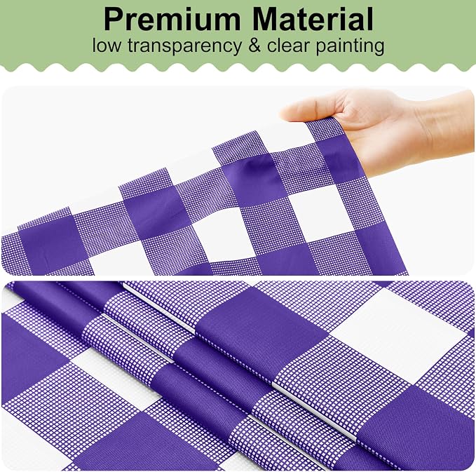 4 Packs Buffalo Disposable Table Cloth, 54 x 108 Inch Waterproof Plastic Tablecloth, Rectangle Purple and White Checkered Table Covers for Picnic, Birthday, Party, Back to School