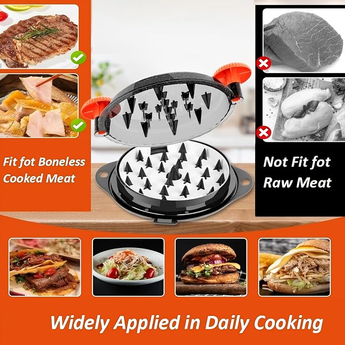 Chicken Shredder Tool Twist Pro - Large Meat Shredder for Chicken Breast, Pulled Pork, Beef with Upgraded Stainless Steel Spikes Wall Mounted Design BPA-Free Kitchen Essentials Gadgets (Orange/Black)
