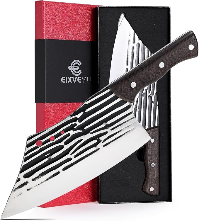 SHI BA ZI ZUO Butcher Knife Forged Cleaver Knife Ultra Sharp Kitchen Knife Chef Knife for Meat Cutting with Wooden Handle