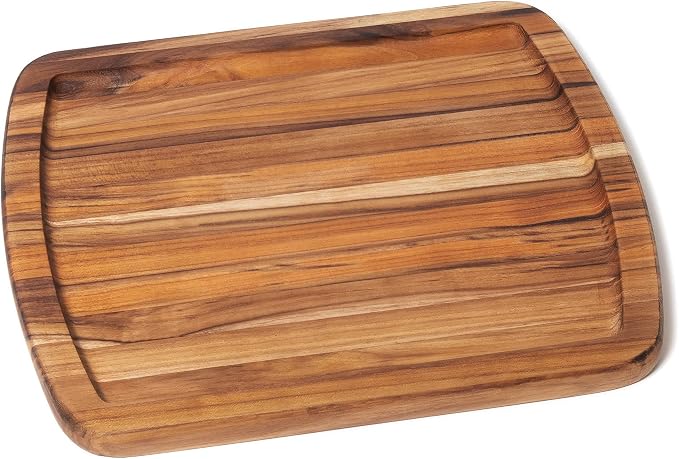 Lipper International Teak Wood Edge Grain Serving Platter, Small, 12" x 10" x 3/4"