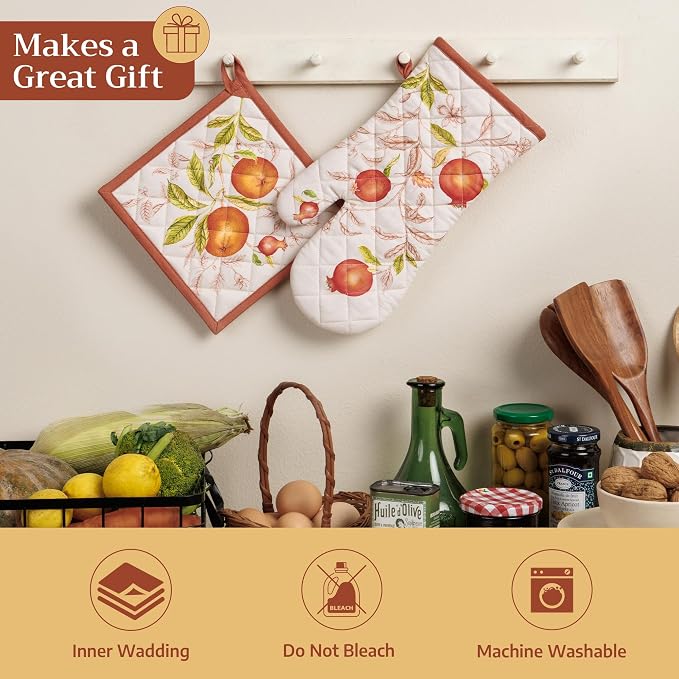Maison d' Hermine Pot Holders 100% Cotton Potholders (8" x 8", Pack of 2) | Heat Resistant Hot Pads with Loop BBQ Cooking Baking Hotel Kitchen Handling Hot Pans Thanksgiving Christmas - Vintage Harvest