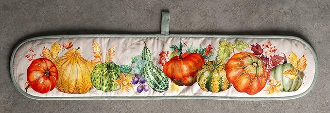 Maison d' Hermine Double Oven Mitts 100% Cotton Double Oven Glove (7"x35") | Heat Resistant BBQ Cooking Gloves with Loop Baking Kitchen Home Hotel Farmhouse Thanksgiving Christmas - Lumina