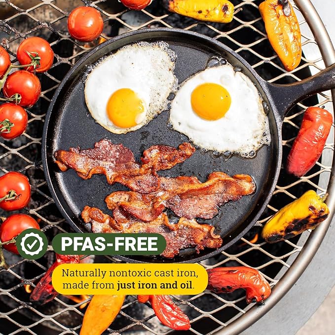 Lodge Round Seasoned Cast Iron Griddle, Round-Shaped, Pre-Seasoned Iron Griddle Pan - Non-Toxic, PFAS-Free Cookware - Compatible with Stovetop, Oven, Grill, or Campfire, 10.5 Inch (Pack of 3)