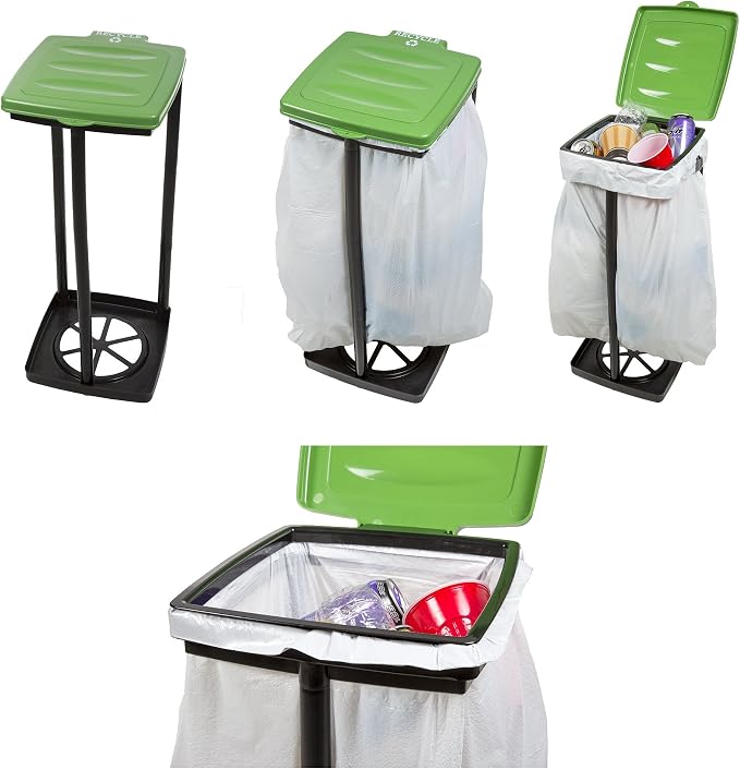 Portable Trash Bag Holder – Collapsible 13-Gallon Garbage Bin for Indoor/Outdoor Use, Camping, Recycling, and Parties – Durable Plastic Trash Can by Wakeman Outdoors (Green)