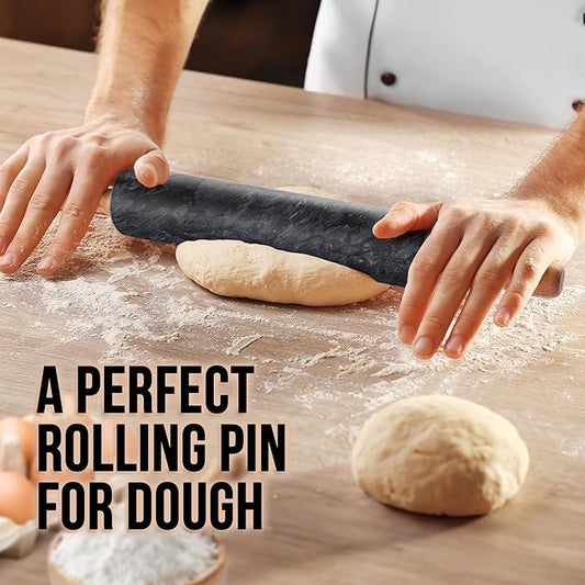Zulay Kitchen 17-Inch Marble Rolling Pin With Stand - Polished Marble Rolling Pins For Baking - Long Rolling Pin Marble With Beechwood Handle - Non-stick Roller Pin For Baking Pastries, Bread & Pizza
