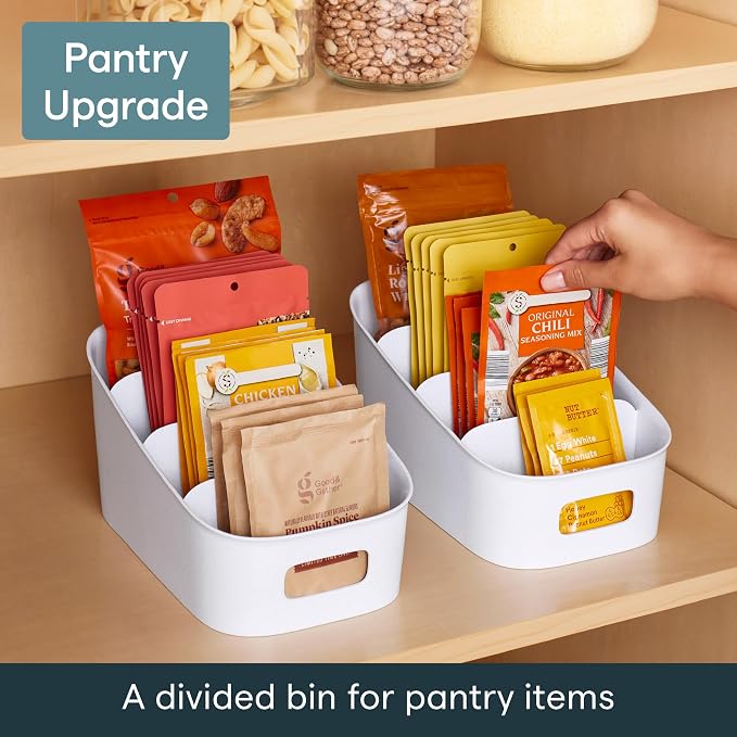 YouCopia ShelfBin Packet Organizer, 4-Tier Stairstep Raised Divided Bin, BPA-Free Storage Caddy for Kitchen Pantry and Cabinet Organization, Tea Bags, Medicine, and More