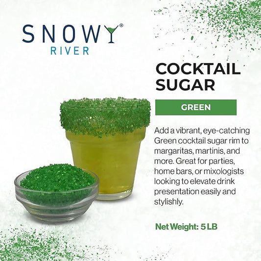 Snowy River Holly Green, Cocktail & Margarita Sugar Rimmer - Vibrant Naturally Colored Sugar for Cocktail Rimming, Baking & Decorating, Medium Crystal - 80oz