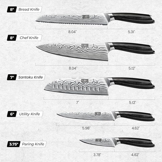 HOSHANHO 5 Pieces Knife Set, Professional Powder Steel Chef Knife Set, Ultra Sharp Japanese Kitchen Knives Set with Ergonomic Pakkawood Handle