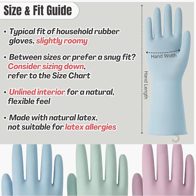 IMARU 3 Pairs Dishwashing Gloves with Hanging Hooks - Reusable Rubber Cleaning Gloves for Household & Kitchen & Gardening, Non-Slip & Waterproof & Durable (Medium)