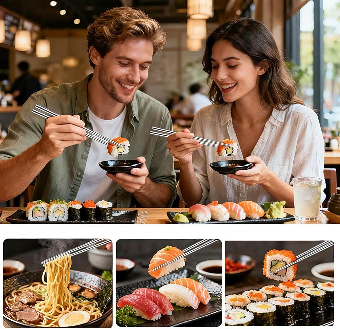 Rbenxia Metal Steel Chopstick Stainless Steel Spiral Chopsticks 9.25 Inches Long Lightweight Chopstick Set Reusable Classic Style for Kitchen Dinner 5 Pairs Silver