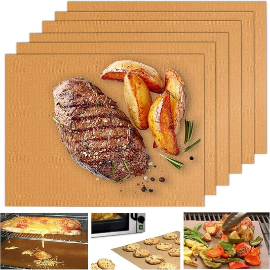 UBeesize Copper Grill Mats 6-Pack, Non-Stick PFOA-Free, 500°F Heat Resistant, Easy Clean, Cut-to-Fit for Gas/Charcoal/Infrared Grills, Camping Accessories for Steak Chicken Fish Vegetables