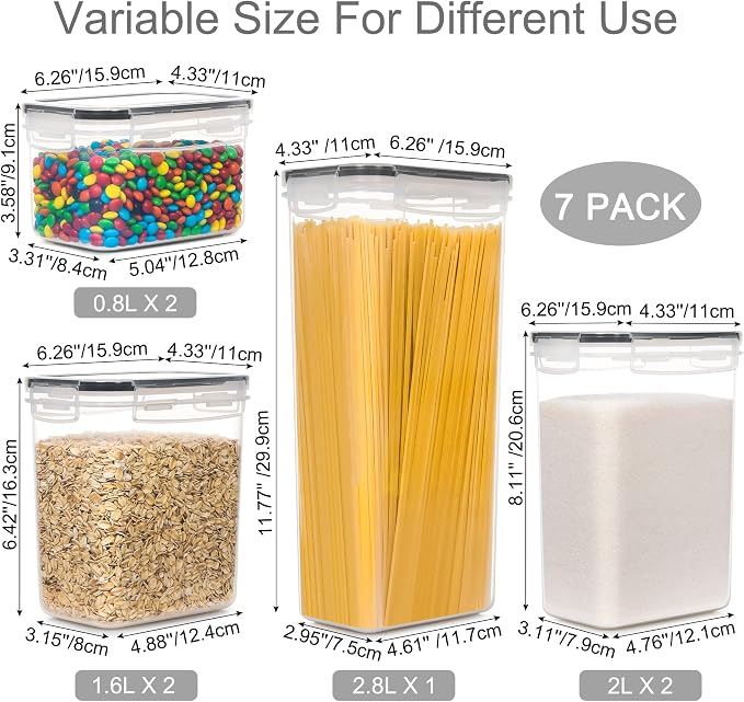 PANTRYSTAR Airtight Food Storage Containers with Lids, 7 PCS | Airtight BPA-Free Food Containers, Fresh Pantry Storage, Pasta Flour & Sugar Organization, Secure Lids, Kitchen Organization