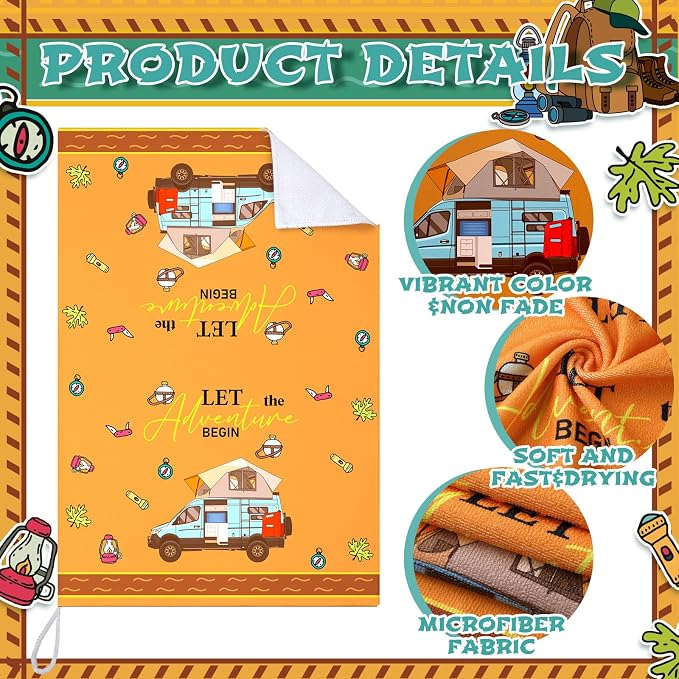 Boyiee 6 Pcs Camping Kitchen Towels Absorbent Dishcloths | Bonfire Tent Car Tea Towels with Funny Sayings 24 x 16 Inches Novelty Gifts for Rv Campers Happy Camper Accessories