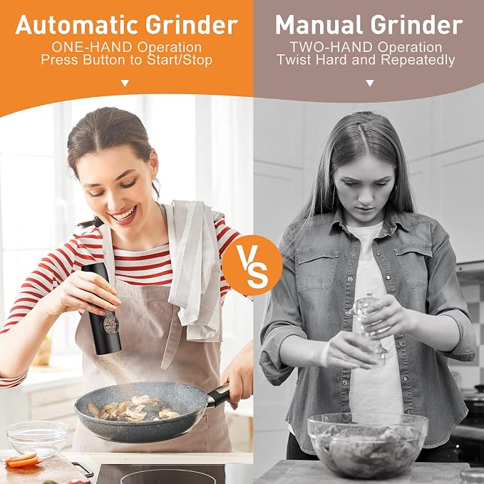 Electric Salt and Pepper Grinder Set, Rechargeable Automatic Salt and Pepper Shakers, Adjustable Coarseness Pepper Grinder with Led, Kitchen Appliances Gifts for Mom(Blackblack)