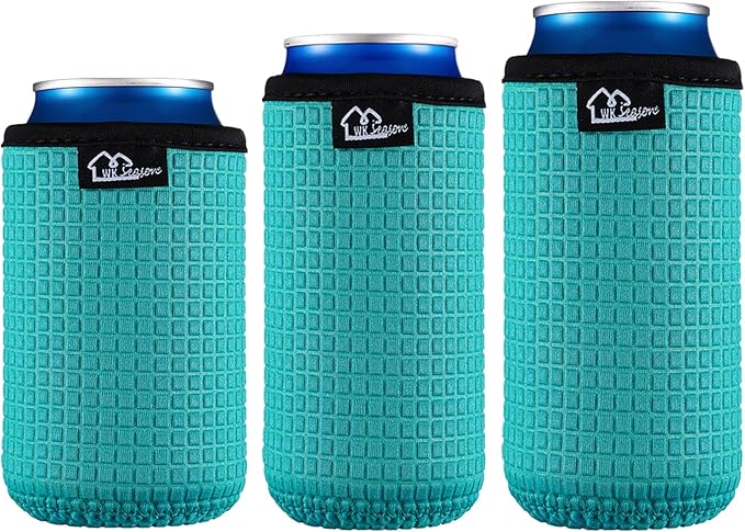 WKieason Non-slip Neoprene Can Sleeves Insulators Sleeves 3 Size - 12OZ Standard Can Sleeve, 12OZ Slim Can Sleeve, 16OZ Standard Can Sleeve, 12OZ Standard Beer Can Coolers Coolier Sleeves(Blue Set)