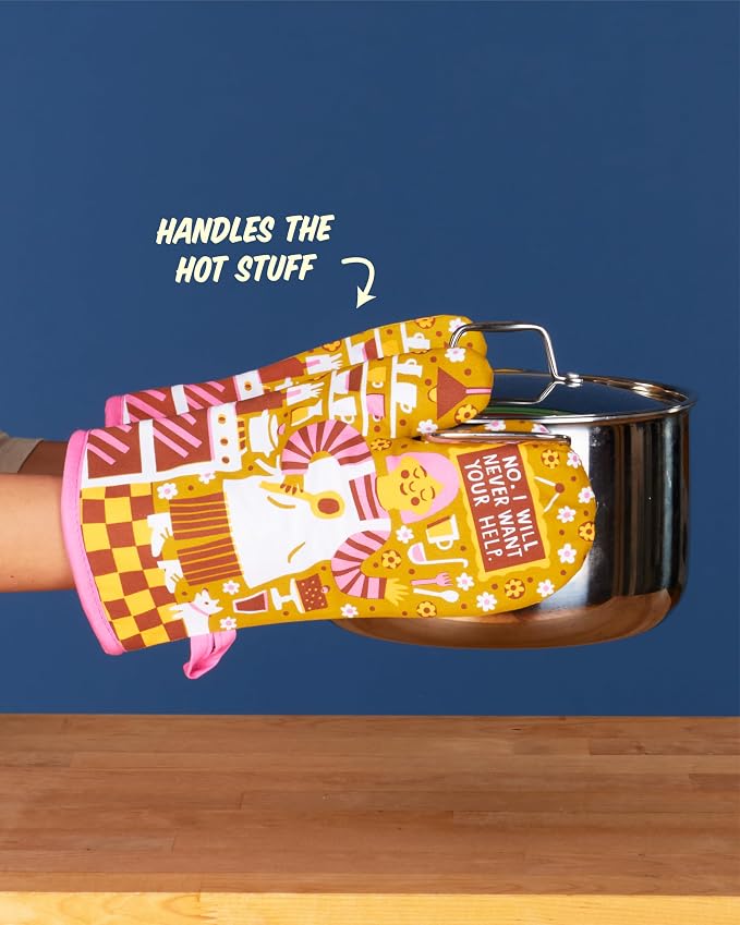 Blue Q No. I Will Never Want Your Help. Funny Oven Mitts - Cute Oven Mitts, Home Kitchen Gifts, Cooking Accessories, Super-Insulated Quilting, Natural-Fitting Shape, 100% Cotton, Size 12.5"L x 7.5"W