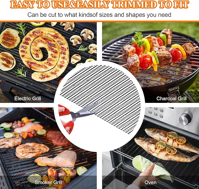 Grill Mesh Mat Set 5 Barbecue Grill Accessories Reusable Non-Stick Grill Mat for Vegetables Fish Grilling Mat Sheets for Outdoor Smoker Charcoal Gas Electric Grill BBQ Tools,XL 15.75 x 13 inch, Black