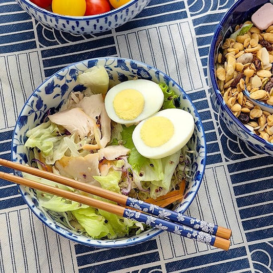28Oz Ceramic Ramen Noodle Pho Bowl Set with Chopstick&Spoon&Gift box | Lead & Cd Free, Food Safe, Microwave/Oven/Dishwasher Safe, Matching pattern set, foam packed, ideal all-occasion gift