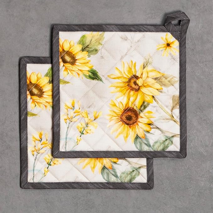 Maison d' Hermine Pot Holders 100% Cotton Potholders (8" x 8", Pack of 2) | Heat Resistant Hot Pads with Loop BBQ Cooking Baking Farmhouse Kitchen Handling Hot Pans Spring Summer - Candice