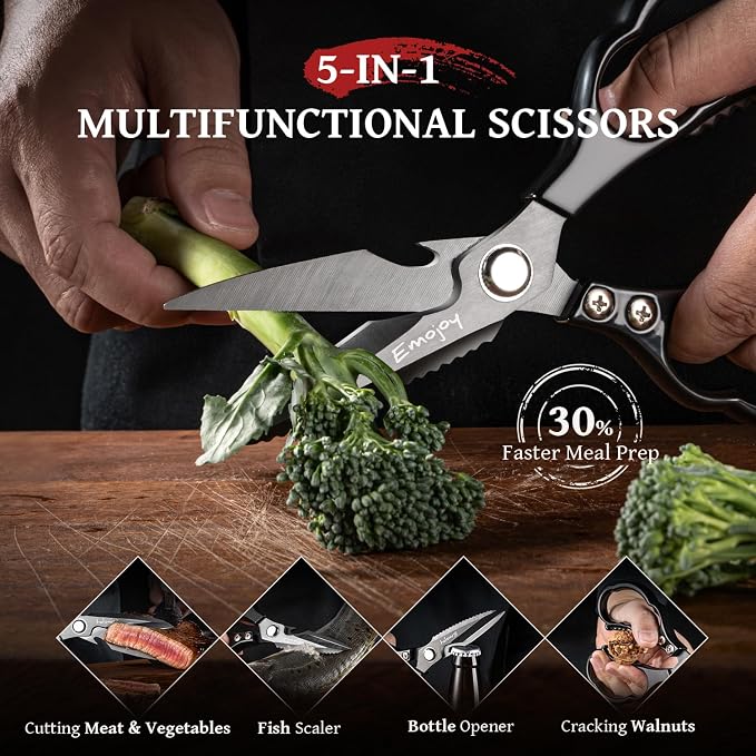 Kitchen Scissors All Purpose, Kitchen Shears Titanium Heavy Duty for Food, Meat, Herb & Poultry, Japanese Steel Blades, Professional Multi-Purpose Cooking Scissors