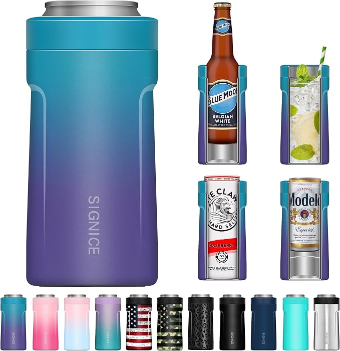 Universal Can Cooler - Signice 3 in 1 Insulated 12 oz Beer Can Insulator Stainless Steel Metal Holder for 12oz Slim Skinny Tall Standard Cans Bottle Hard Seltzer Soda Energy Drinks (Ocean Dream)
