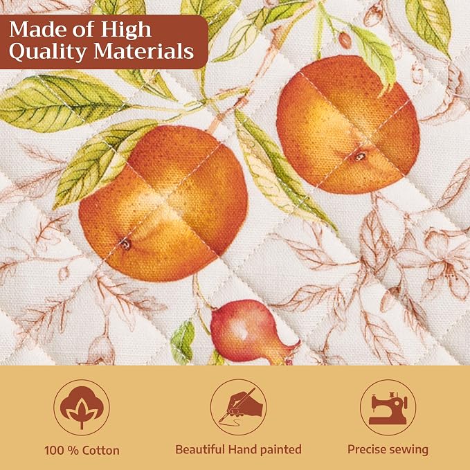 Maison d' Hermine Pot Holders 100% Cotton Potholders (8" x 8", Pack of 2) | Heat Resistant Hot Pads with Loop BBQ Cooking Baking Hotel Kitchen Handling Hot Pans Thanksgiving Christmas - Vintage Harvest