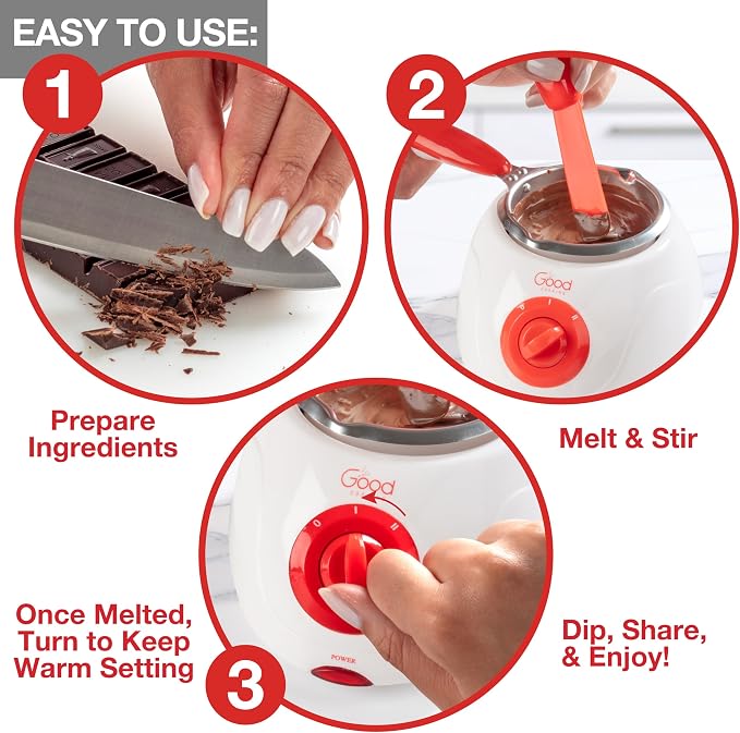 Electric Chocolate Melting Pot Set with 30-Piece Summer S'mores Accessories | Fondue Candy Maker for Dipping, Drizzling and Decorating Strawberries, Marshmallows, Pretzels, Fruit Cookies and Party Treats