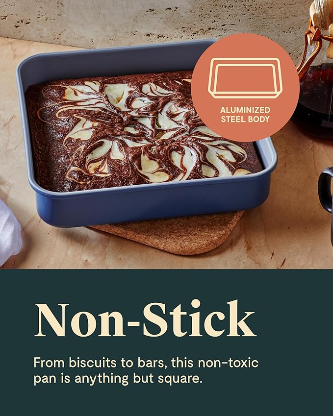 Caraway 9” Square Pan - Non-Stick Ceramic Coating - Free From Forever Chemicals - Cake Pan Perfect for Brownies, Lemon Bars, & More - Cream
