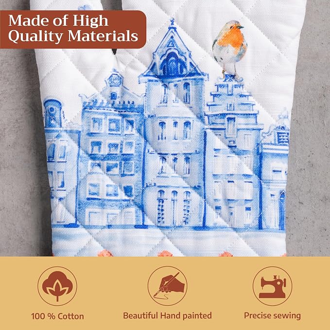 Maison d'Hermine Oven Gloves 100% Cotton Oven Mitt (7" x 13", Pack of 1) | With Loop Heat Resistant BBQ Cooking Gloves Baking Grilling Kitchen Handling Hot Pans Spring Summer - Amsterdam Canals